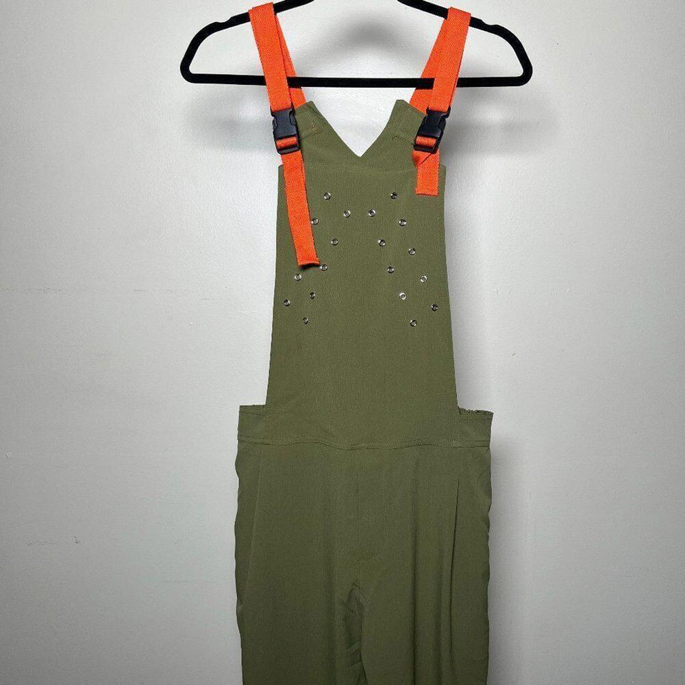 SHEIN Mens Army Green Overalls with Orange and Black Straps Size M
